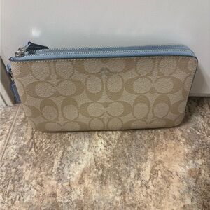 Coach Tan and Blue Signature Wristlet